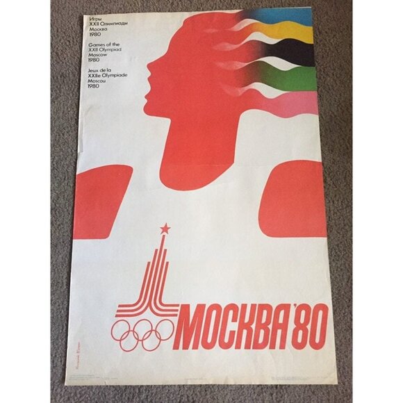 Vintage Poster 1980 Games Of The XXII Olympiad Moscow 1980 35.5" x 24.5"